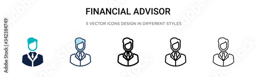 Financial advisor icon in filled, thin line, outline and stroke style. Vector illustration of two colored and black financial advisor vector icons designs can be used for mobile, ui, web