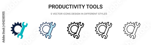 Productivity tools icon in filled, thin line, outline and stroke style. Vector illustration of two colored and black productivity tools vector icons designs can be used for mobile, ui, web