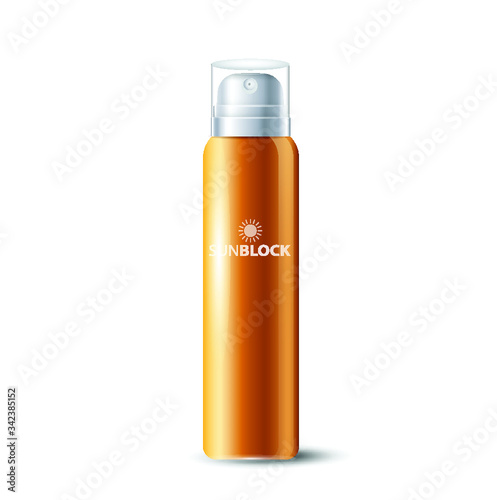 Sunblock ads template, sun protection cosmetic products design with moisturizer cream or liquid, sparkling background with glitter polka, vector design.