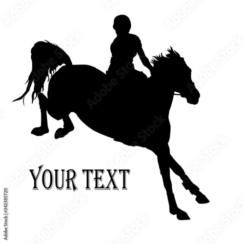  athletic girl jumping on a horse, isolated images, black silhouette on a white background, for decoration and design