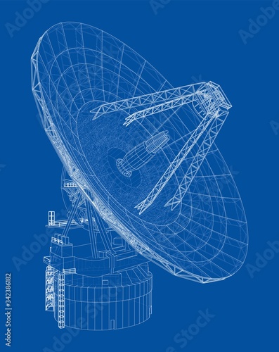 Radio Telescope concept outline. Vector