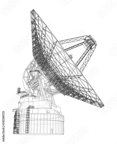 Radio Telescope concept outline. Vector