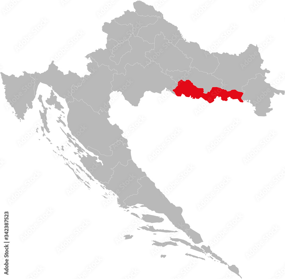 Obraz premium Brod-Posavina county highlighted on Croatia map. Light gray background. Perfect for Business concepts, backgrounds, backdrop, sticker, chart, presentation and wallpaper.