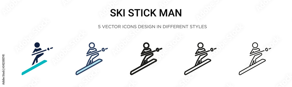 Ski stick man icon in filled, thin line, outline and stroke style. Vector illustration of two colored and black ski stick man vector icons designs can be used for mobile, ui, web