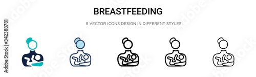 Breastfeeding icon in filled, thin line, outline and stroke style. Vector illustration of two colored and black breastfeeding vector icons designs can be used for mobile, ui, web
