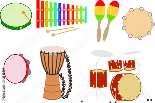 Set percussion instrument. Drums. Musical instrument. Vector musical instruments.