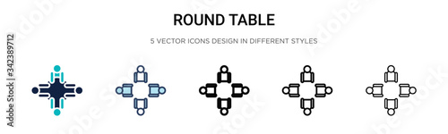 Round table icon in filled, thin line, outline and stroke style. Vector illustration of two colored and black round table vector icons designs can be used for mobile, ui, web