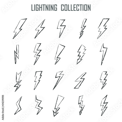 Lightning Bolt symbols  paintbrush style icons set. Isolated vector illustration.