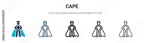 Cape icon in filled, thin line, outline and stroke style. Vector illustration of two colored and black cape vector icons designs can be used for mobile, ui, web