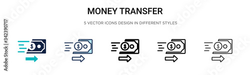 Money transfer icon in filled, thin line, outline and stroke style. Vector illustration of two colored and black money transfer vector icons designs can be used for mobile, ui, web photo