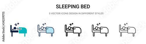 Sleeping bed icon in filled, thin line, outline and stroke style. Vector illustration of two colored and black sleeping bed vector icons designs can be used for mobile, ui, web