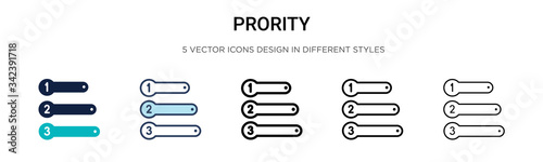 Prority icon in filled, thin line, outline and stroke style. Vector illustration of two colored and black prority vector icons designs can be used for mobile, ui, web