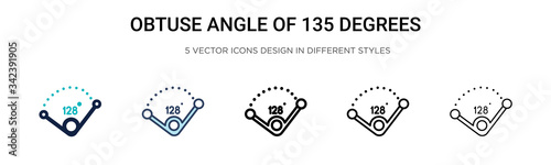 Obtuse angle of 135 degrees icon in filled, thin line, outline and stroke style. Vector illustration of two colored and black obtuse angle of 135 degrees vector icons designs can be used for mobile,