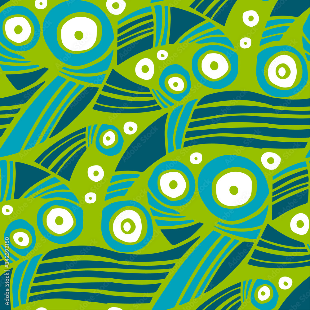 Fototapeta premium Vintage 60 vibes water or grass seamless pattern