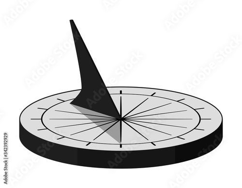 Sundial. A device for measuring time using the sun's shadow. Isometry. Vector illustration for design and web isolated on a white background.