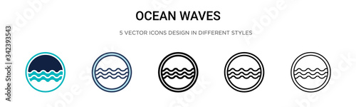 Ocean waves icon in filled, thin line, outline and stroke style. Vector illustration of two colored and black ocean waves vector icons designs can be used for mobile, ui, web