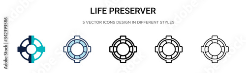 Life preserver icon in filled, thin line, outline and stroke style. Vector illustration of two colored and black life preserver vector icons designs can be used for mobile, ui, web