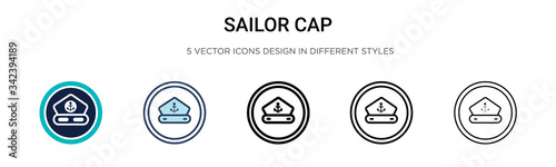 Sailor cap icon in filled, thin line, outline and stroke style. Vector illustration of two colored and black sailor cap vector icons designs can be used for mobile, ui, web