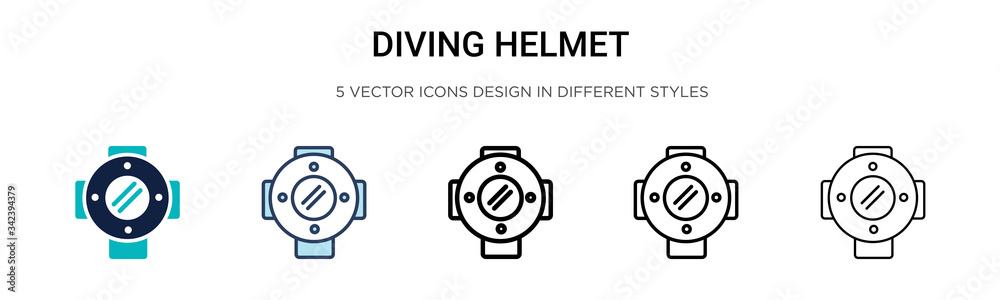 Diving helmet icon in filled, thin line, outline and stroke style ...