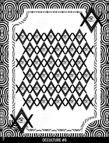 Occultism or magic, illustration without color all-seeing eye pattern