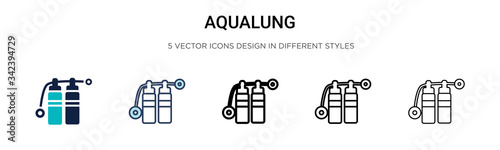 Aqualung icon in filled, thin line, outline and stroke style. Vector illustration of two colored and black aqualung vector icons designs can be used for mobile, ui, web