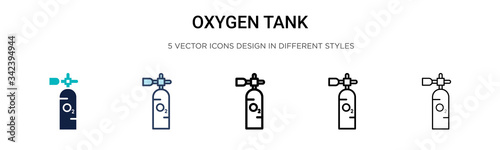 Oxygen tank icon in filled, thin line, outline and stroke style. Vector illustration of two colored and black oxygen tank vector icons designs can be used for mobile, ui, web