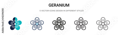 Geranium icon in filled, thin line, outline and stroke style. Vector illustration of two colored and black geranium vector icons designs can be used for mobile, ui, web