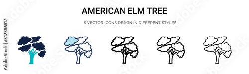 American elm tree icon in filled, thin line, outline and stroke style. Vector illustration of two colored and black american elm tree vector icons designs can be used for mobile, ui, web