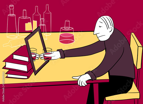 Man drinks an alcoholic drink alone