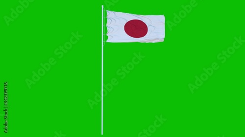 Japan Flag Waving on wind on green screen or chroma key background. 3d rendering