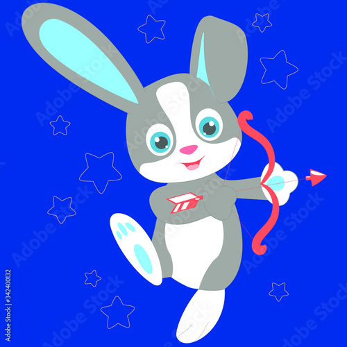 Cute bunny boy plaing with arrow and bow vector character illustration. Bunny collection photo