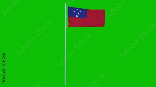 Samoa Flag Waving on wind on green screen or chroma key background. 3d rendering