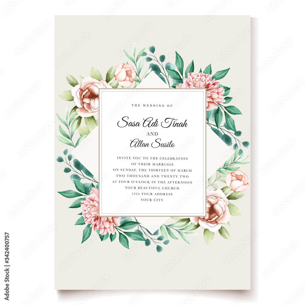 elegant peonies wedding invitation design