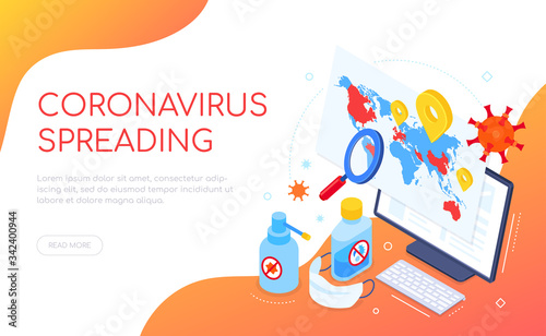 Coronavirus spreading in the world - isometric web banner