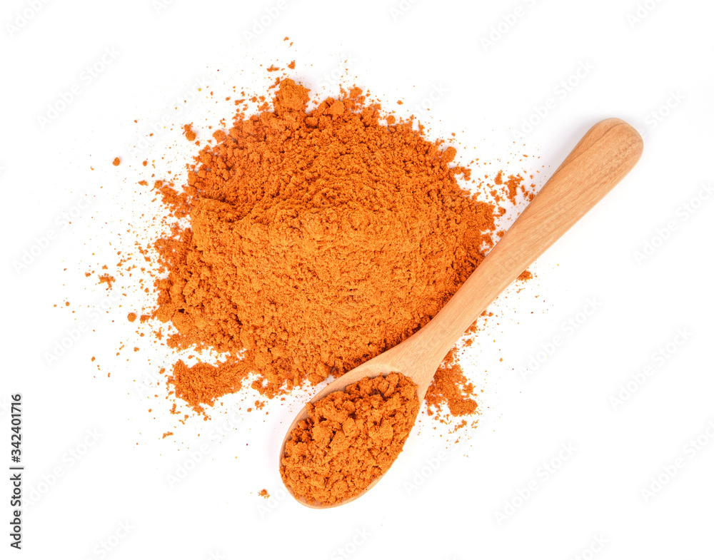 Turmeric powder isolated on a white background Turmeric powder isolated on a white background