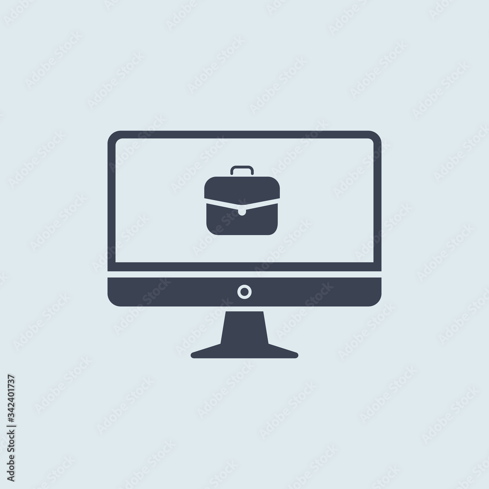 briefcase on screen desktop computer monitor. concept search work. vector symbol briefcase on screen desktop computer monitor. concept search work. vector symbol