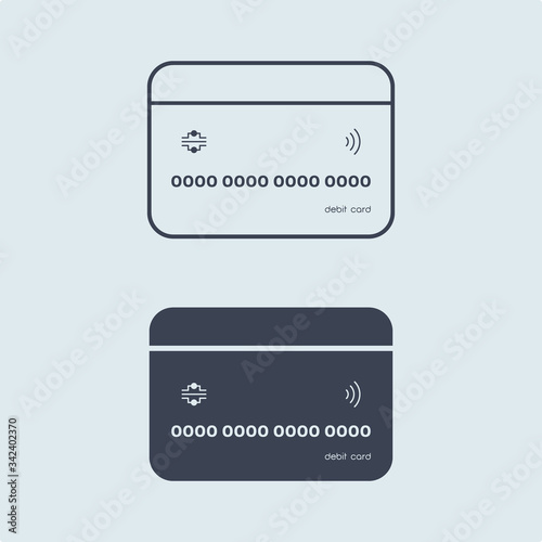 bank credit or debit card in flat simple outline style on white blue background. concept finance. vector symbol