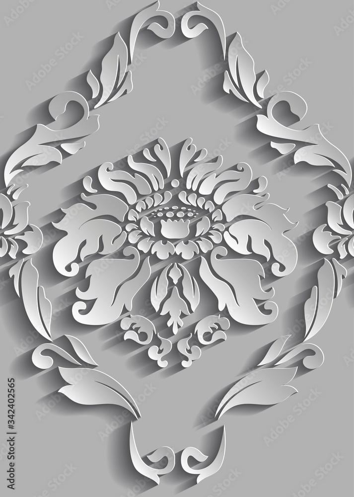 Fototapeta premium Vector damask seamless pattern background. Elegant luxury texture for wallpapers, backgrounds and page fill. 3D elements with shadows and highlights.