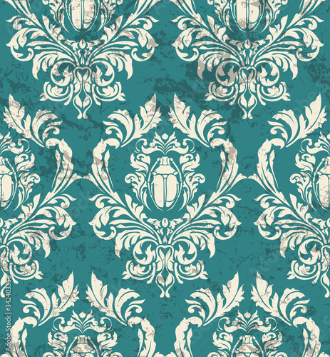 Vector damask seamless pattern background. Classical luxury old fashioned damask ornament  royal victorian seamless texture for wallpapers  textile  wrapping. Exquisite floral baroque template.