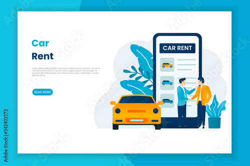 Car rent service advertising web page template. This design can be used for websites, landing pages, UI, mobile applications, posters, banners