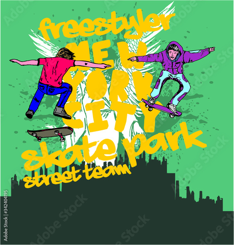street sports skateboarders print embroidery graphic design vector art