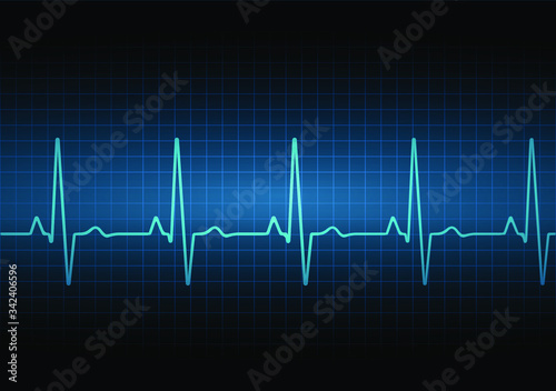 Heart rate graph. Heart beat. Ekg icon wave. Turquoise color. Stock vector illustration.
