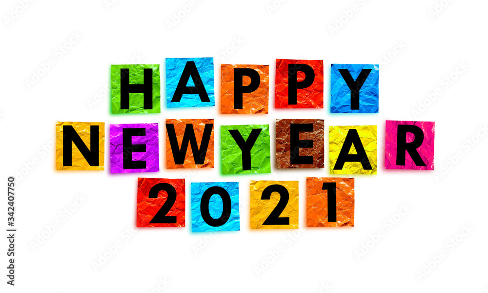 happy new year writing on colorful paper with a white base happy new year writing on colorful paper with a white base
