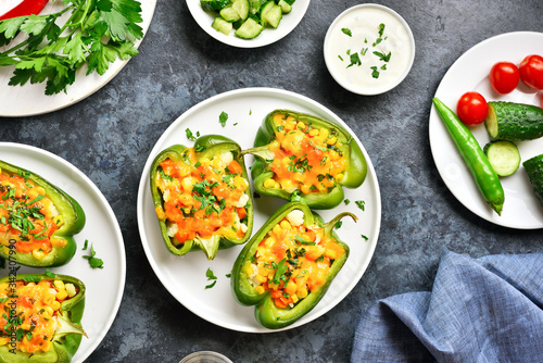 Baked green bell peppers