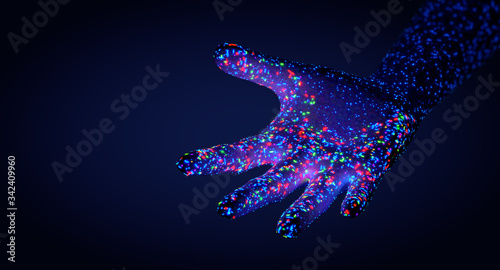 Various bacteria and pathogens on a human hand, the microbiota of the skin - 3d illustration