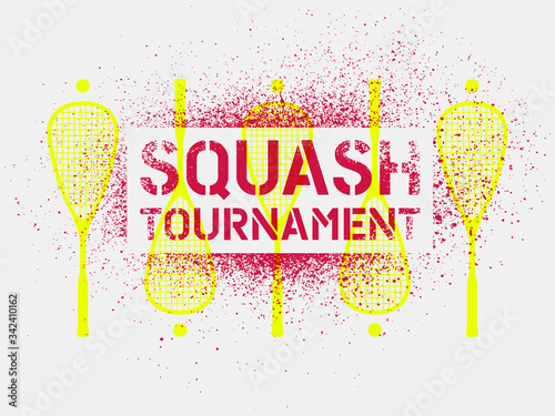 Squash tournament typographical vintage stencil spray style poster. Retro vector illustration.