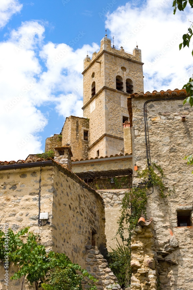 Church Saint-Vincent in little village of Eus, one of the most beautiful villages of France.