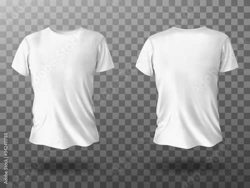 Vászonkép White t-shirt mockup, male t shirt with short sleeves vector template front back view