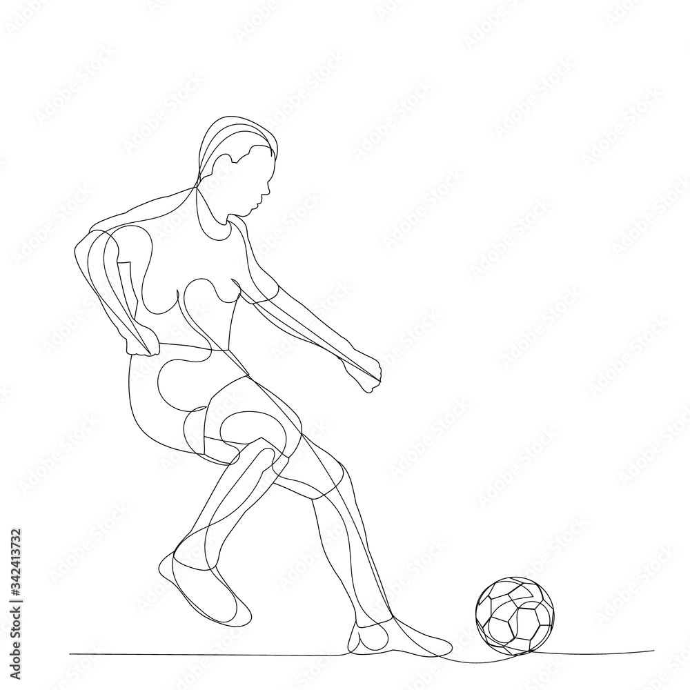 vector, on a white background, sketch of a soccer player with a ball