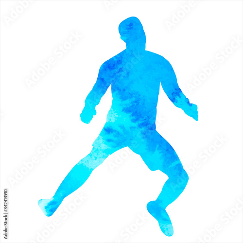  white background  silhouette of a blue watercolor athlete